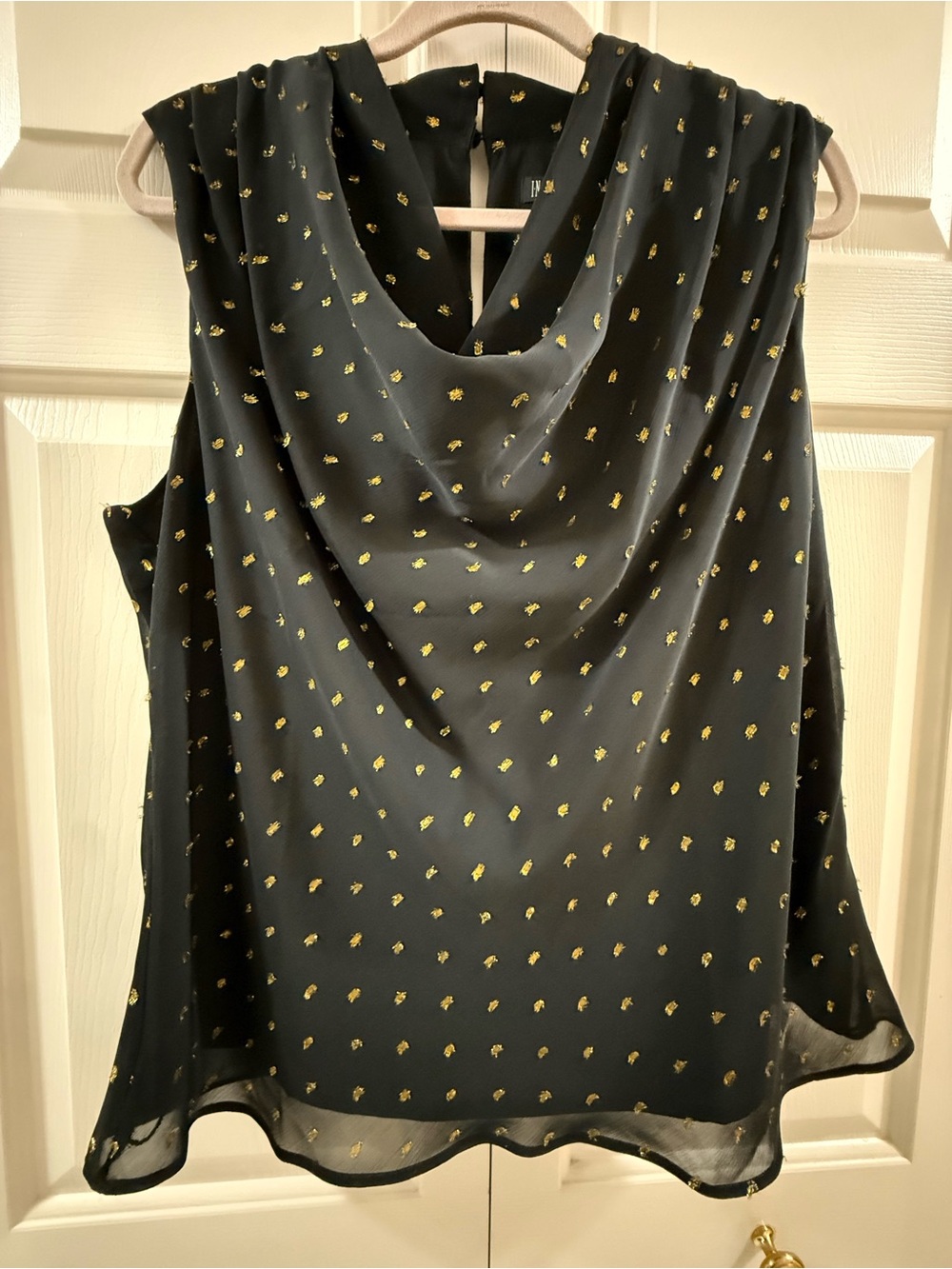 NWT INC International Concepts XL Black Gold Metallic Clip Dot Cowl Neck Top